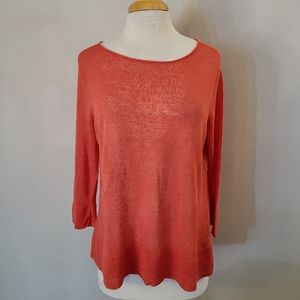 Eileen Fisher Coral Linen Blend Top